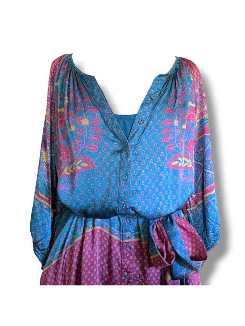 Sundance Womens La Villette Midi Dress Sz XL Boho Belted Floral Paisley Satin - Picture 6 of 14